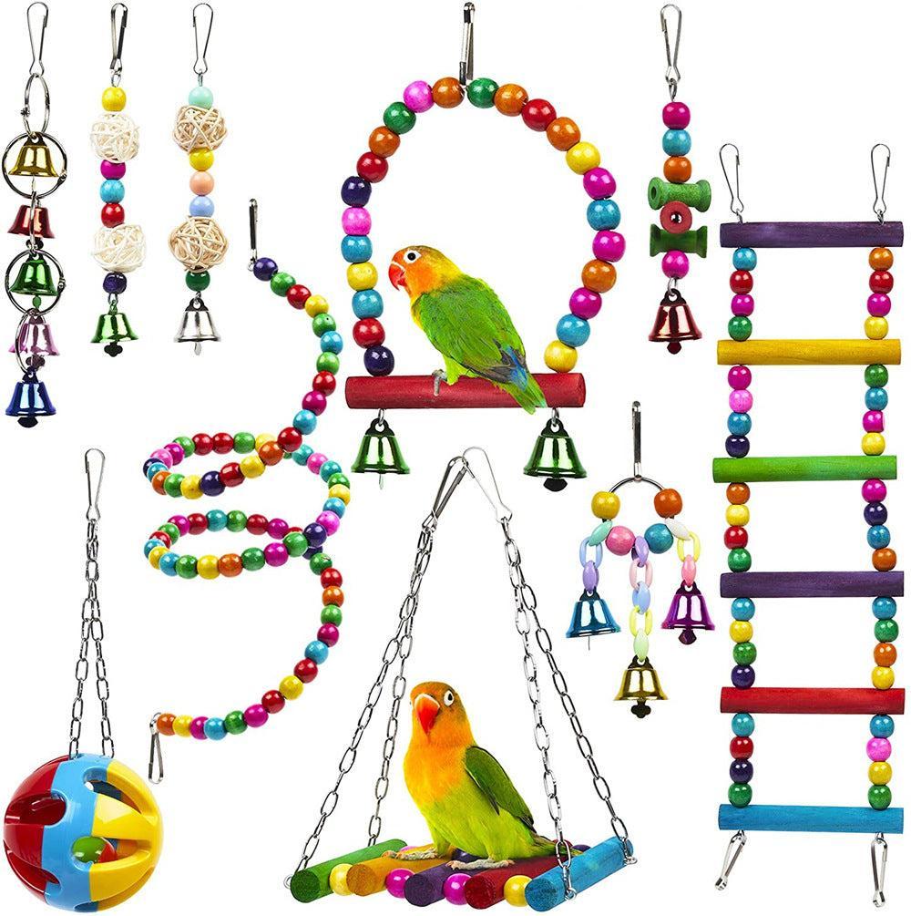 🌿 Juguete Combinado para Loros 10 Piezas – Diversión, Ejercicio y Bienestar en Cada Rincón de su Jaula 🦜🌿🎉 - EliteMascotas