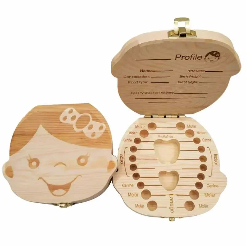Wooden Baby Teeth Storage Box Kids Tooth Wood Box Organizer Deciduous Teeth Collecting Teeth Umbilical Cord Box Baby Keepsakes