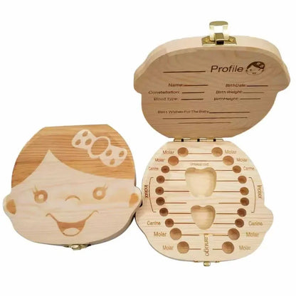 Wooden Baby Teeth Storage Box Kids Tooth Wood Box Organizer Deciduous Teeth Collecting Teeth Umbilical Cord Box Baby Keepsakes