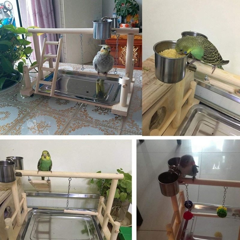 Wooden Small Cockatiel Floor Parrot Standing Stand - EliteMascotas