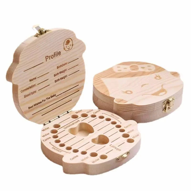 Wooden Baby Teeth Storage Box Kids Tooth Wood Box Organizer Deciduous Teeth Collecting Teeth Umbilical Cord Box Baby Keepsakes