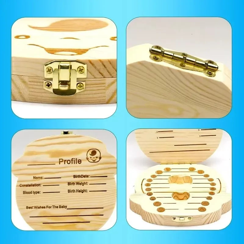 Wooden Baby Teeth Storage Box Kids Tooth Wood Box Organizer Deciduous Teeth Collecting Teeth Umbilical Cord Box Baby Keepsakes
