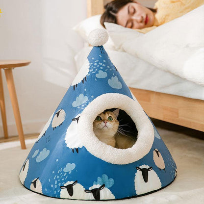 Caja de Arena para Gatos - Casa Yurt Triangular – Privacidad, comodidad y diseño único para tu felino 🐱🏡✨ - EliteMascotas