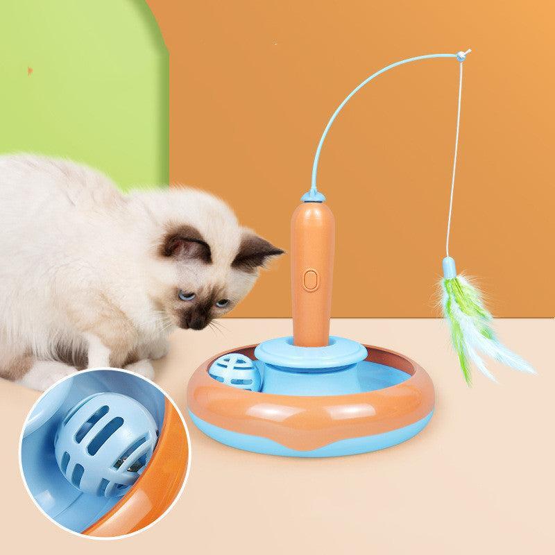 Juguete Giratorio Interactivo con Pluma para Gatos – Diversión y ejercicio en cada giro 🐾🧡🪶 - EliteMascotas