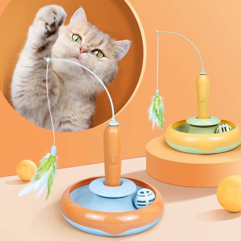 Juguete Giratorio Interactivo con Pluma para Gatos – Diversión y ejercicio en cada giro 🐾🧡🪶 - EliteMascotas
