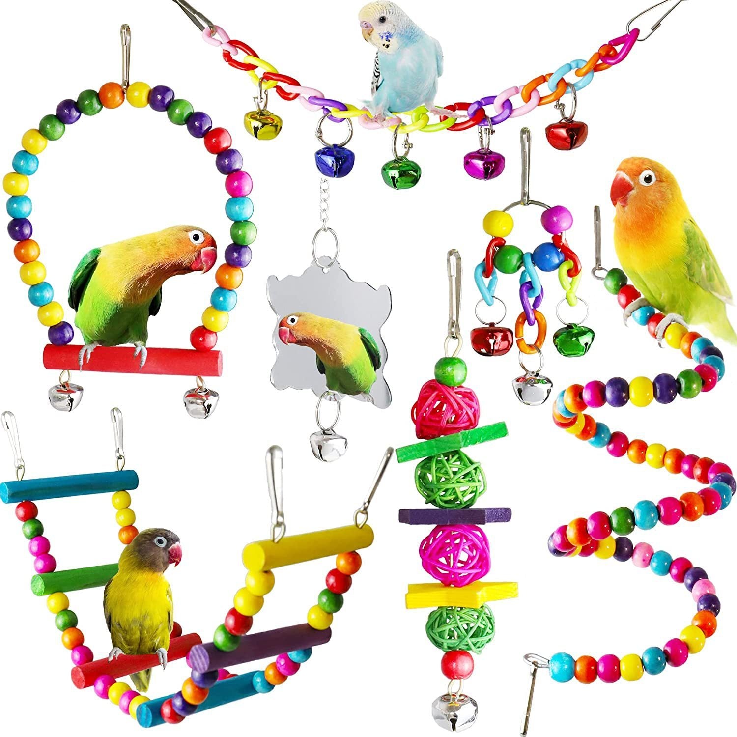 🌿 Juguetes para Loros en Set de 7 Piezas – Diversión, Estimulación y Bienestar para Aves Medianas 🦜🌿 - EliteMascotas
